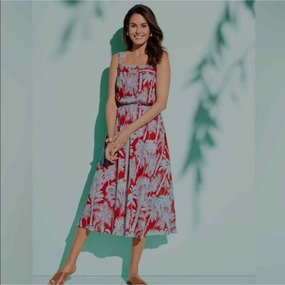 Talbots Red Oasis Midi Tropical Dress Size 10